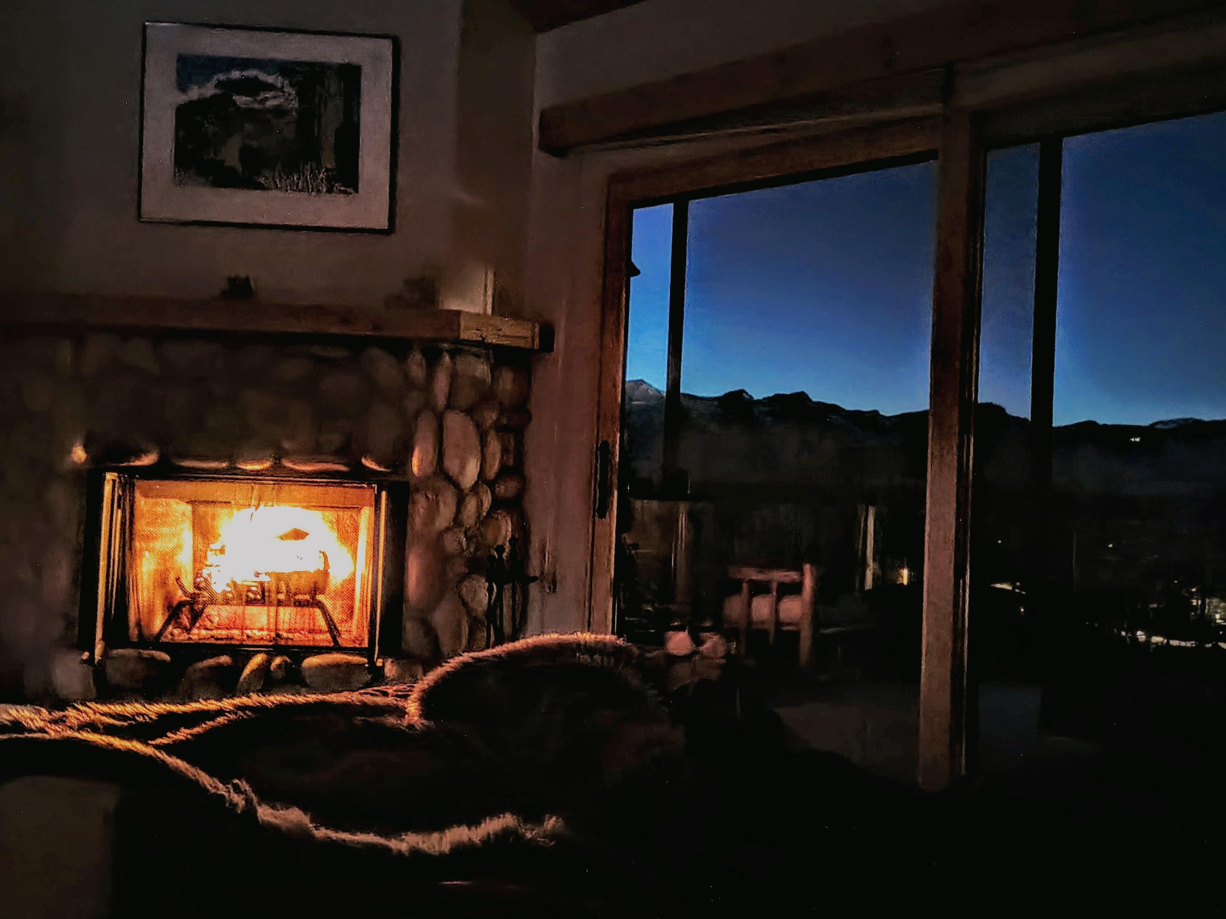 First evening after getting the fire started.... beautiful sky over the mountains!