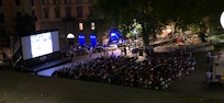 View of the outdoor cinema on San Cosimato from the living room.