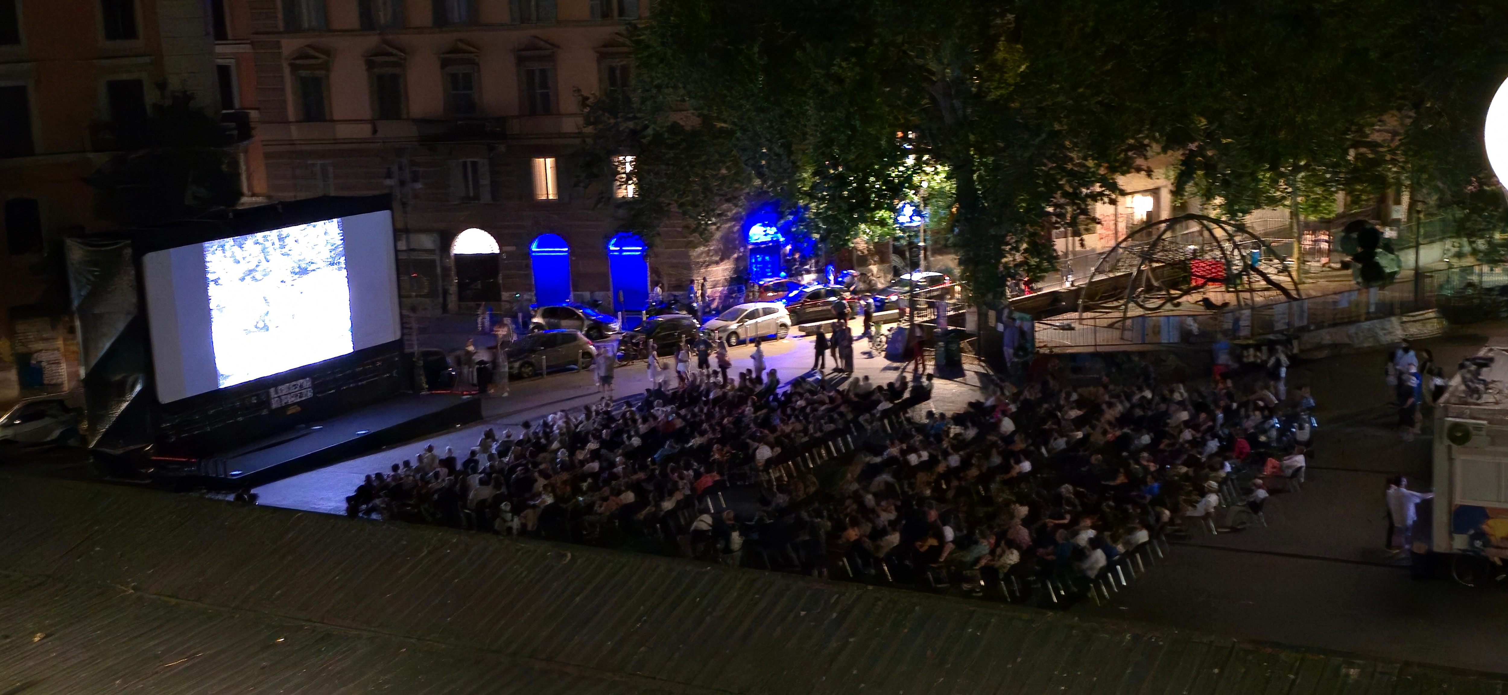 View of the outdoor cinema on San Cosimato from the living room.