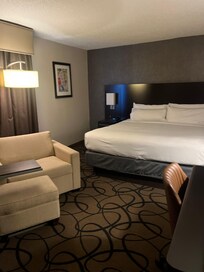 King bed with nice bedding