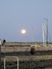 Watching the moonrise at the marina only blocks away!