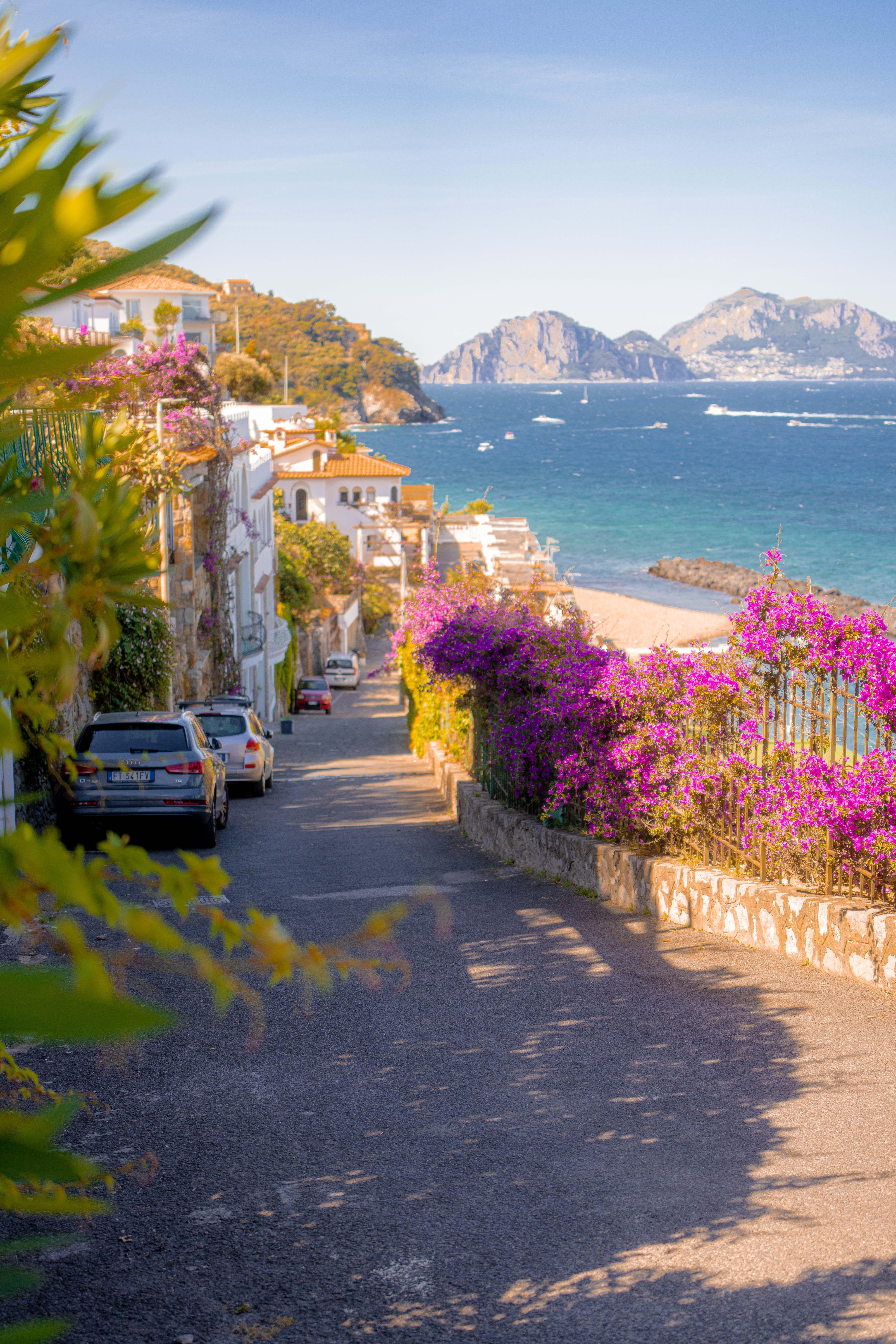 Beautiful winding street in front of the Villa