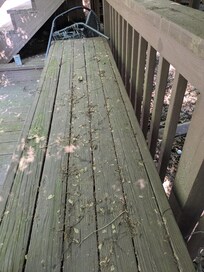 Main deck seating area. Covered in leaves and dirt