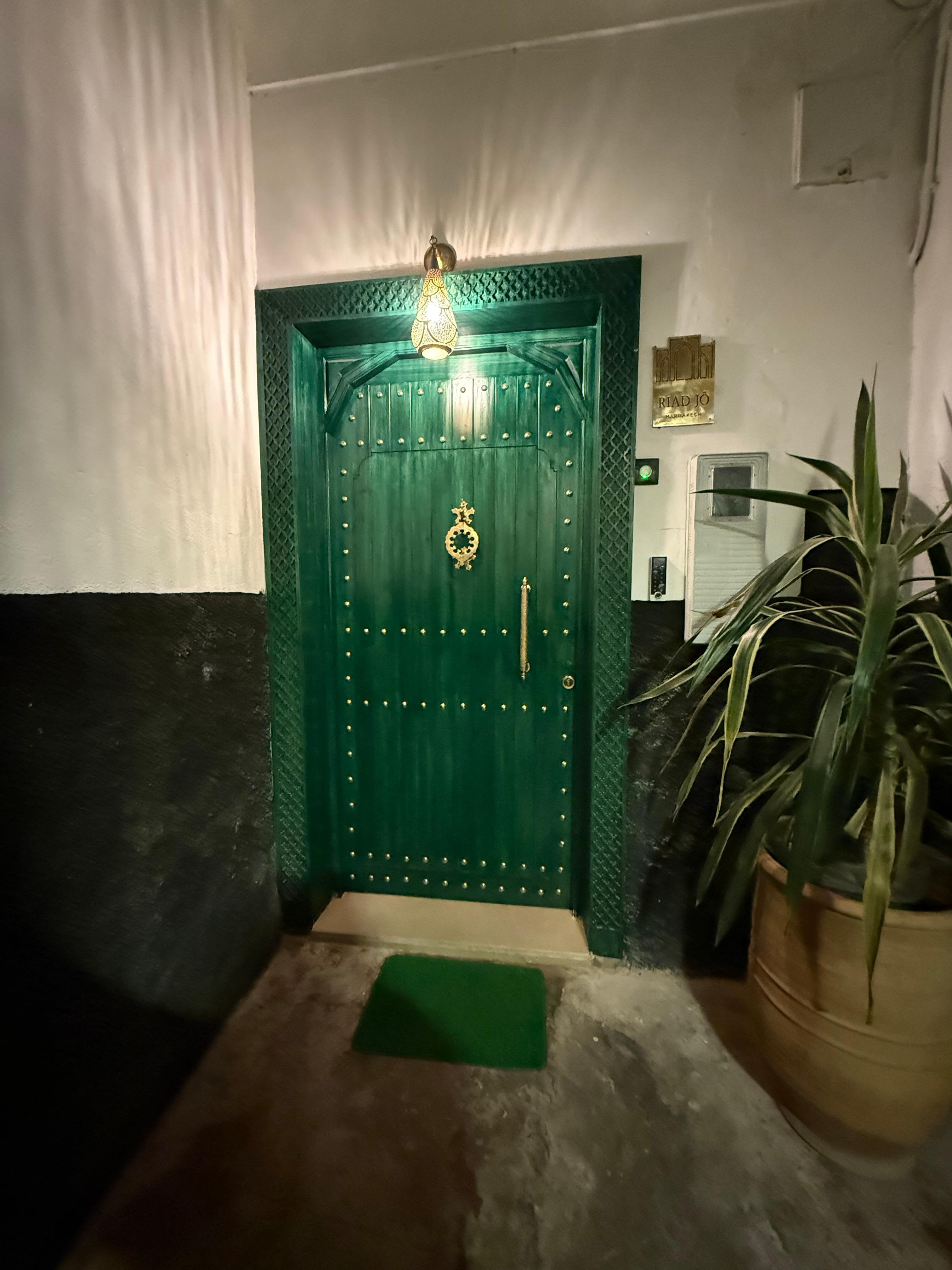 Riad Jo’s beautiful doorway. We did have to walk down a side corridor to the doorway. No problem at all. 