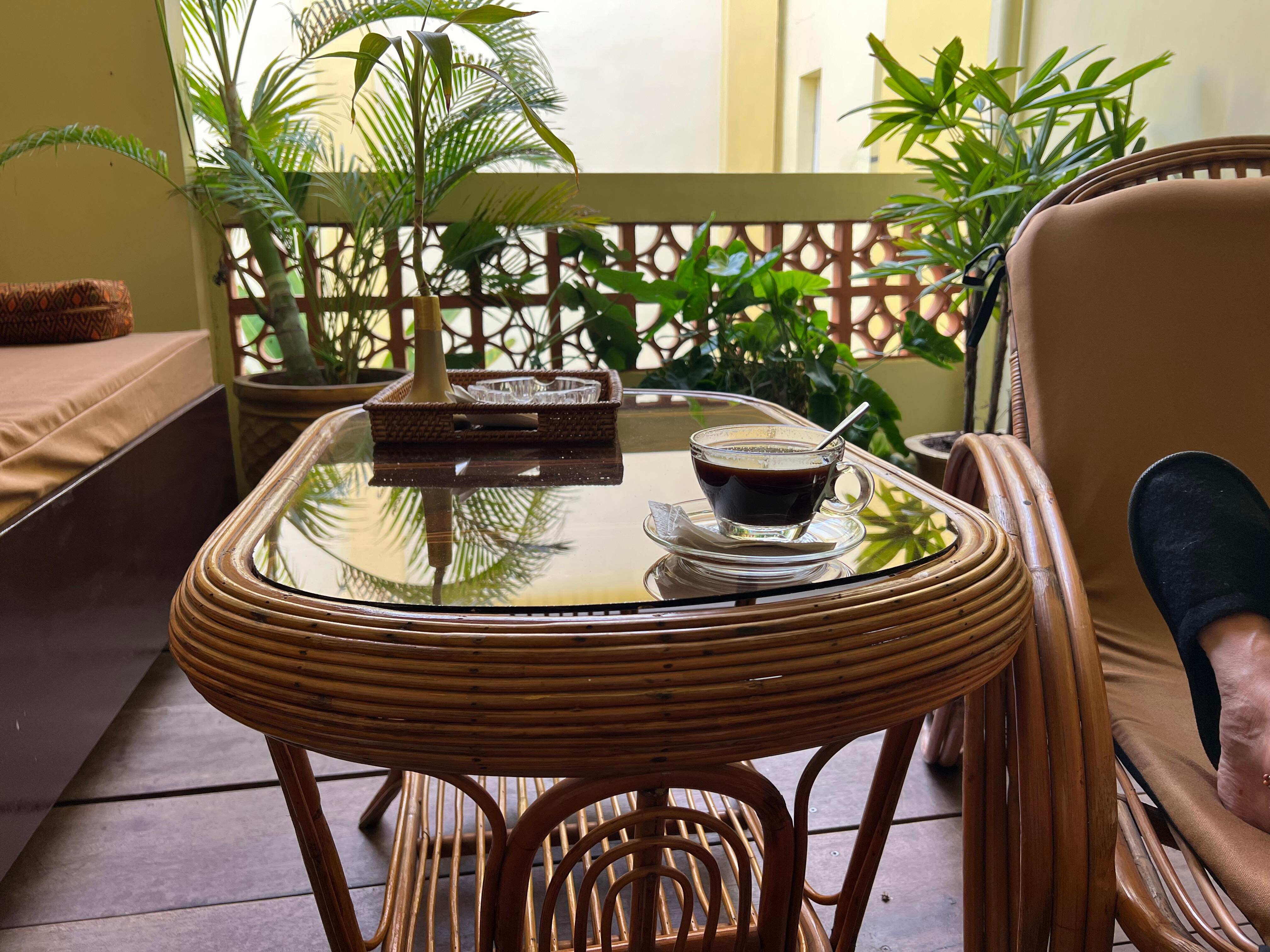 Morning coffee on balcony 