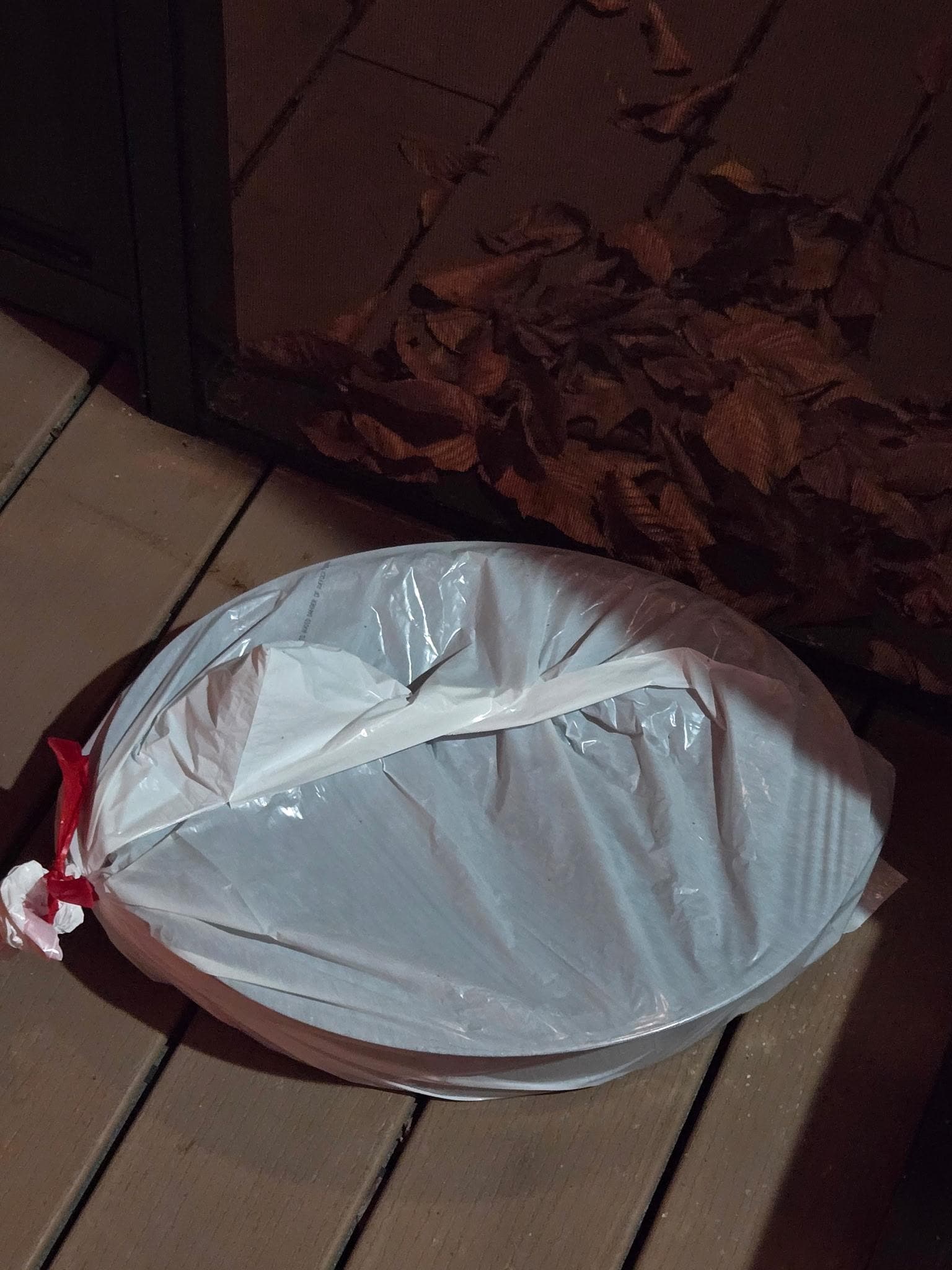 Roaster was placed in trash bag and moved to screened in porch because of food and bugs being left stored inside 