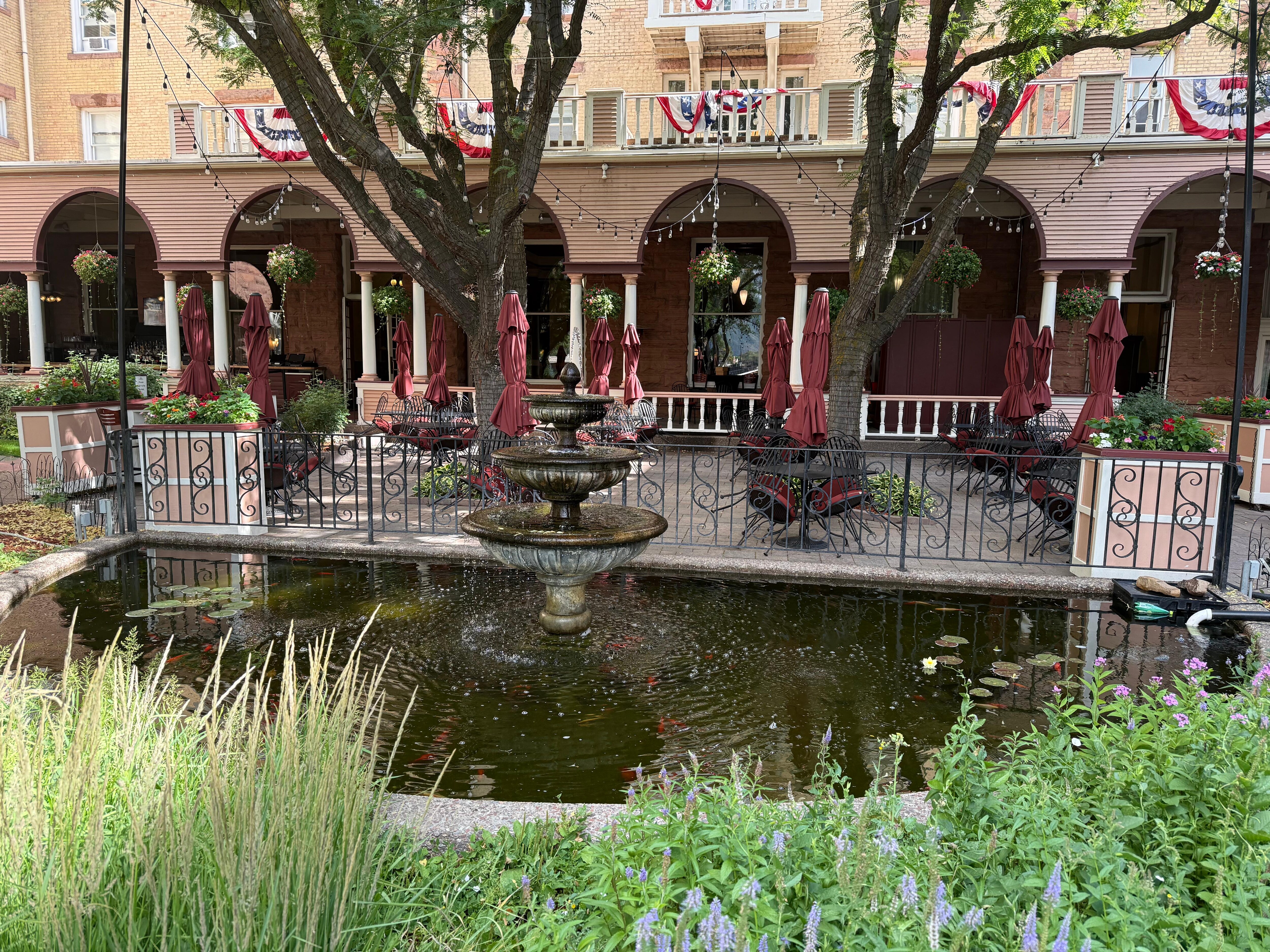 Patio Area for Breakfast & bar, has seating area & seats around campfires