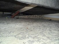 Broken bed frame & debris under bed