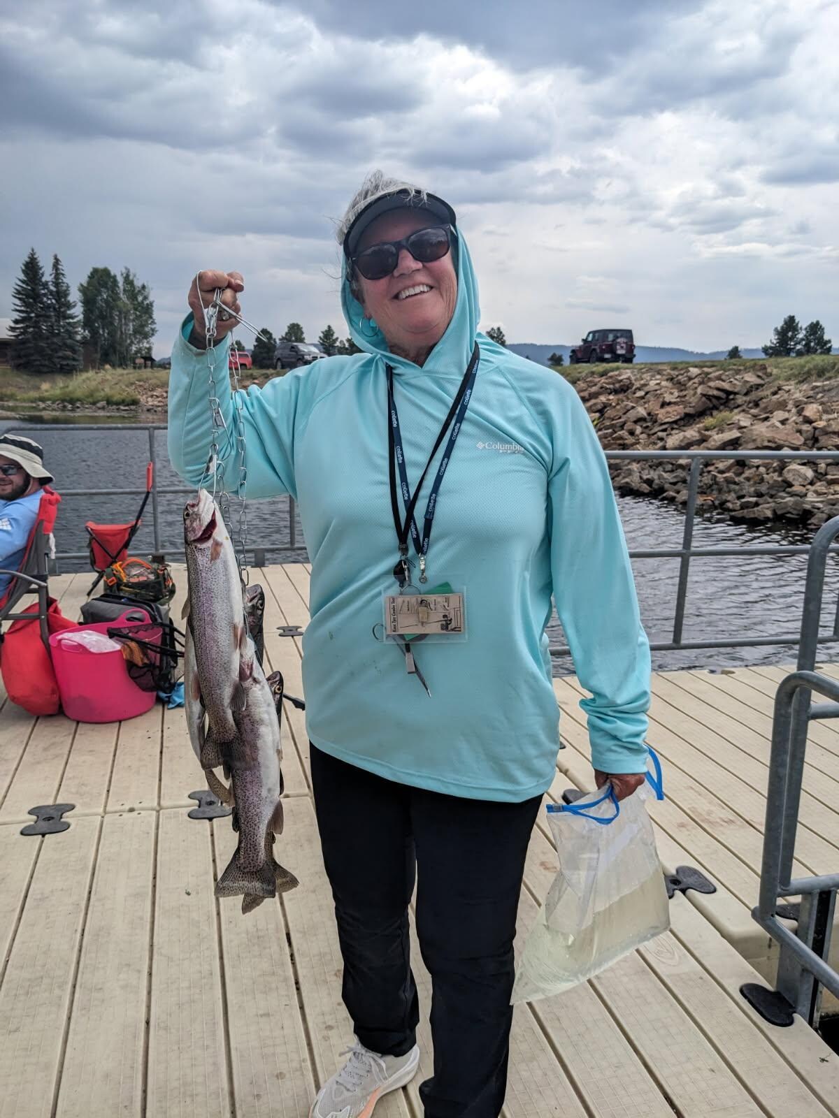 Catching trout on the dock village lake 