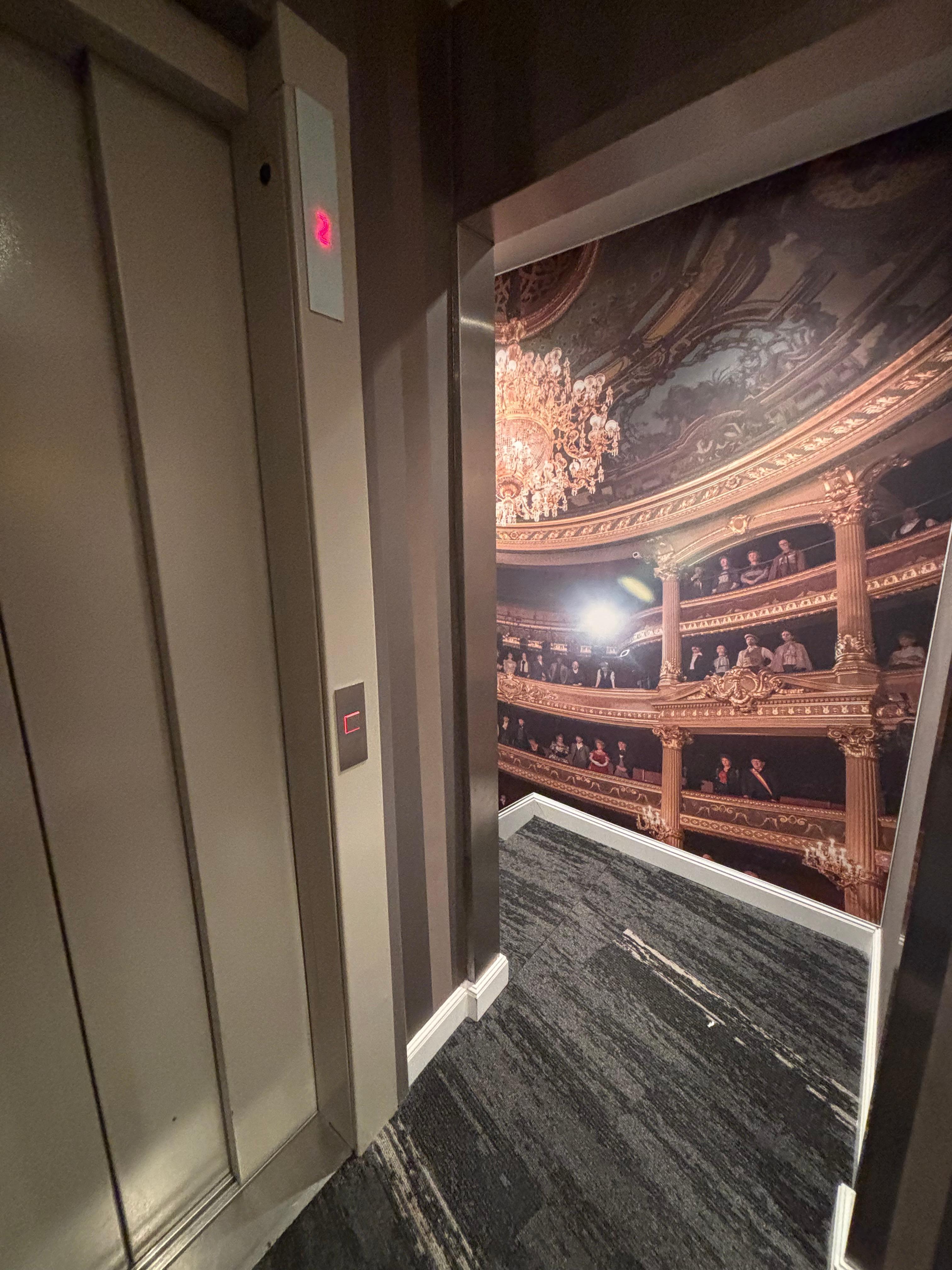 My room was on the third floor accessible by the elevator or steps easily. Cute little wallpaper motif.