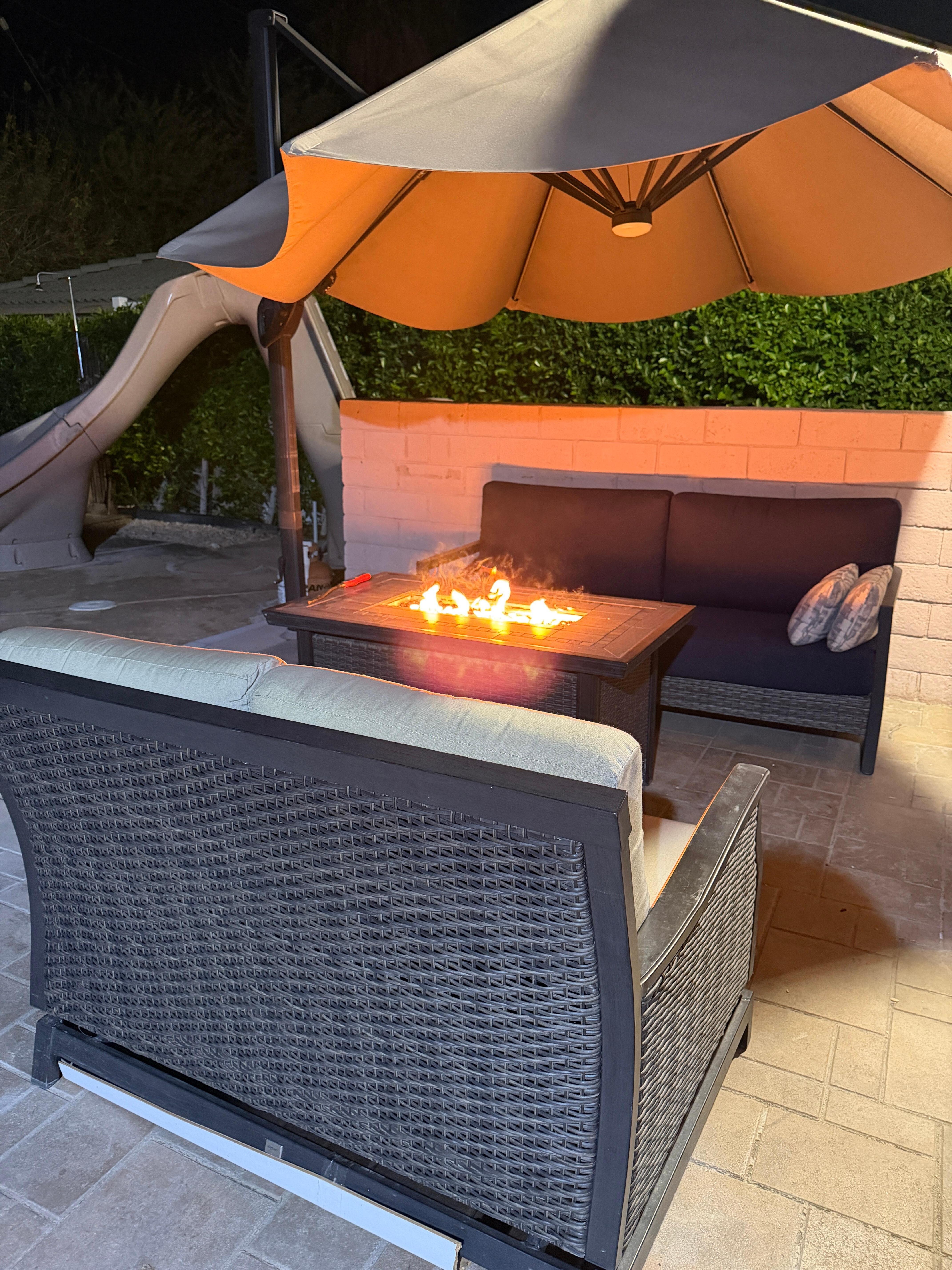 Gas burning fire outside