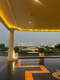 Front view from entry point of hotel of mosque