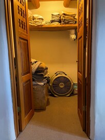 Fully stocked with lots of extra blankets, pillows, and towels.