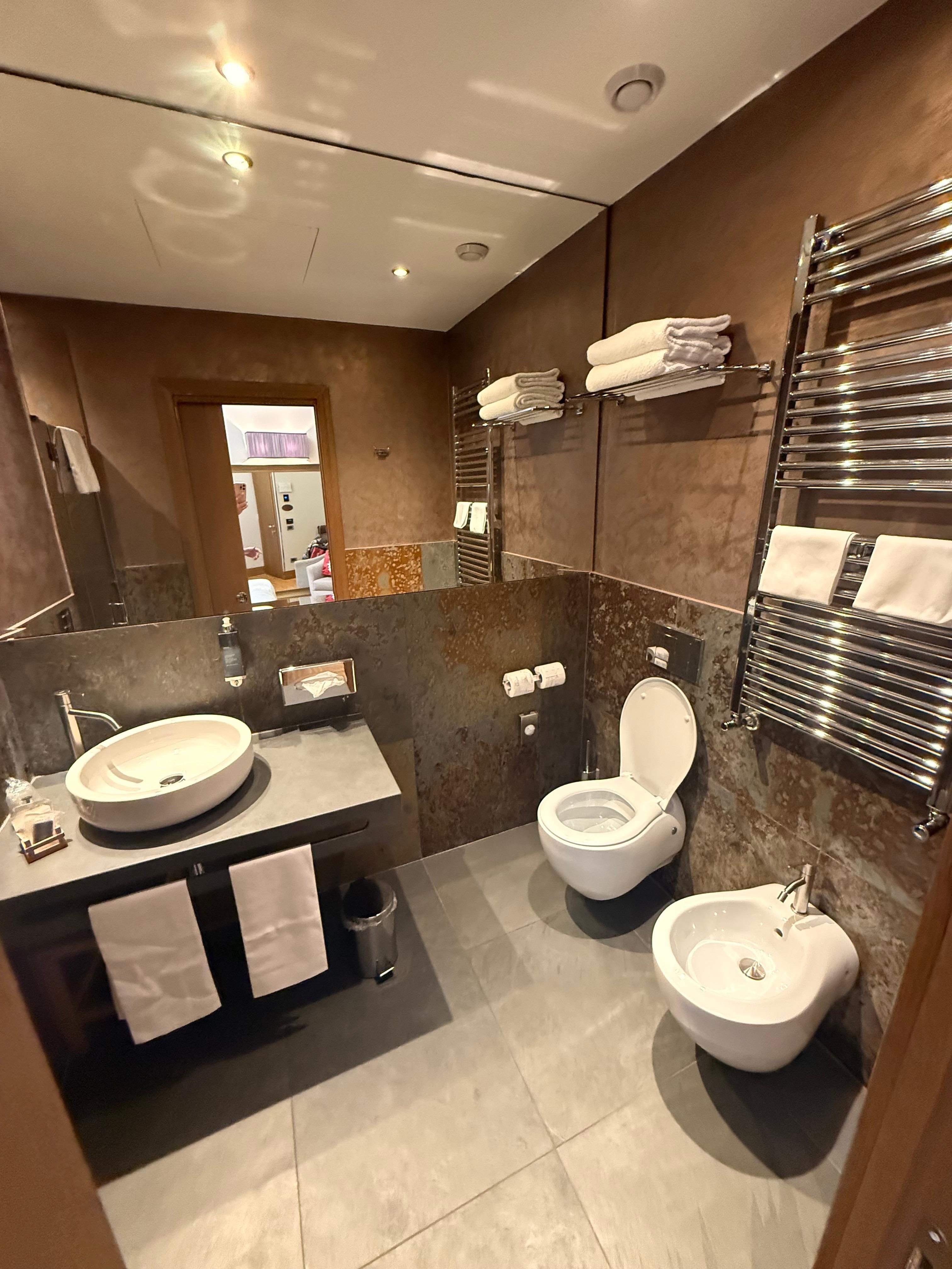 Banheiro espaçoso, chuveiro ótimo. Toalhas grandes