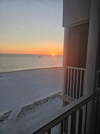 Sunset from our 8th floor balcony.