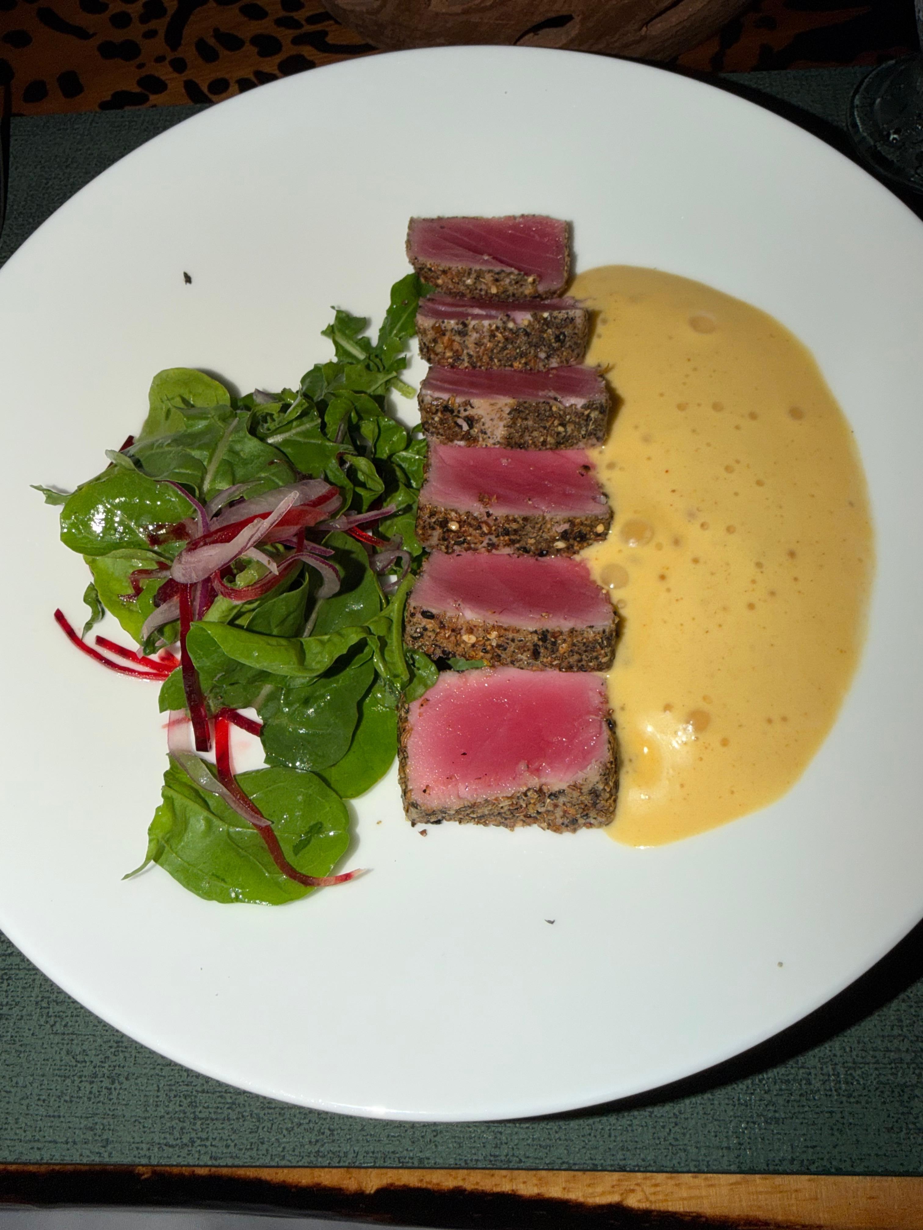 Seared Ahi with curry foam, delicious!
