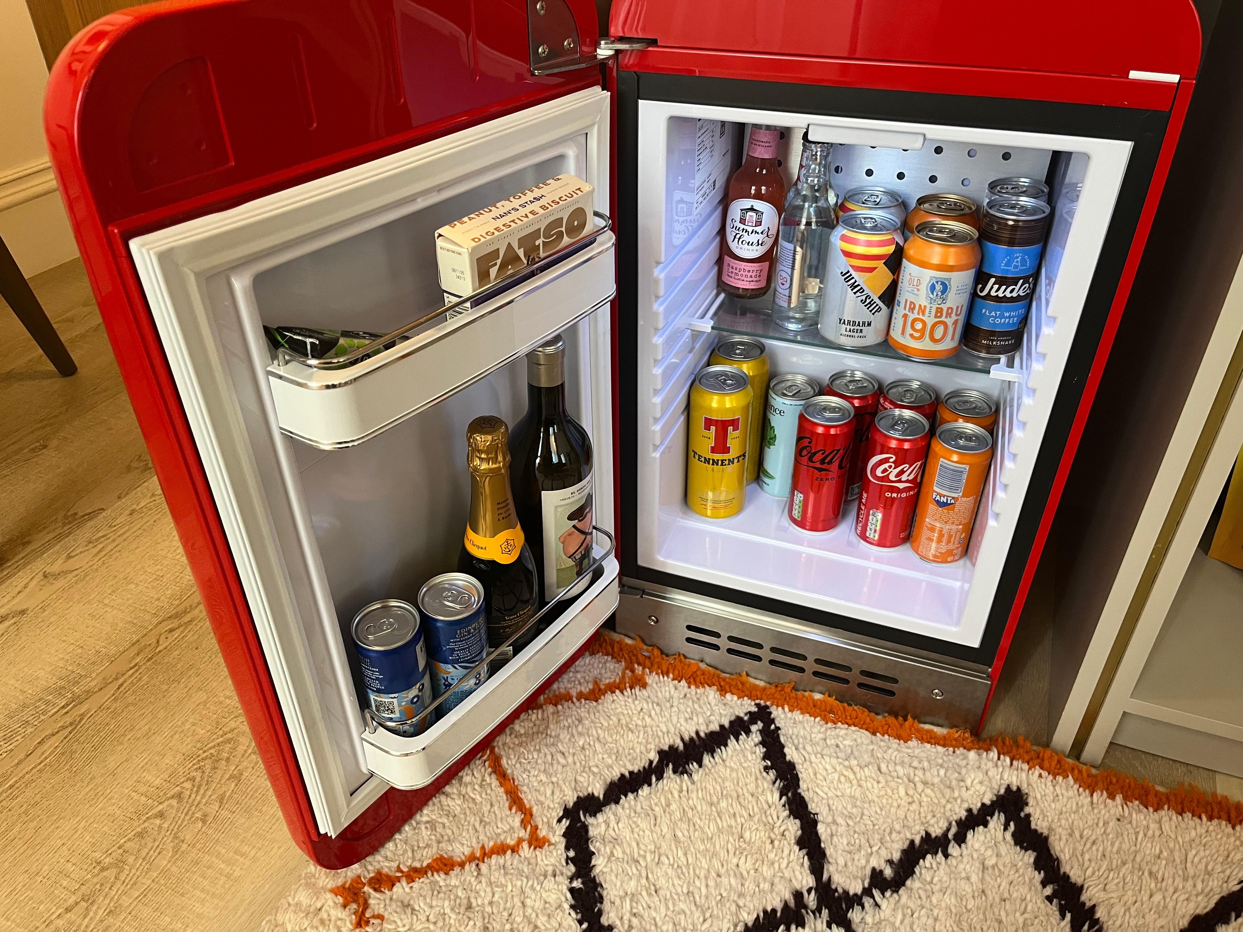 Mini fridge with goodies