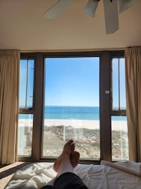 Laying in the master bed! Makes nap time even better!