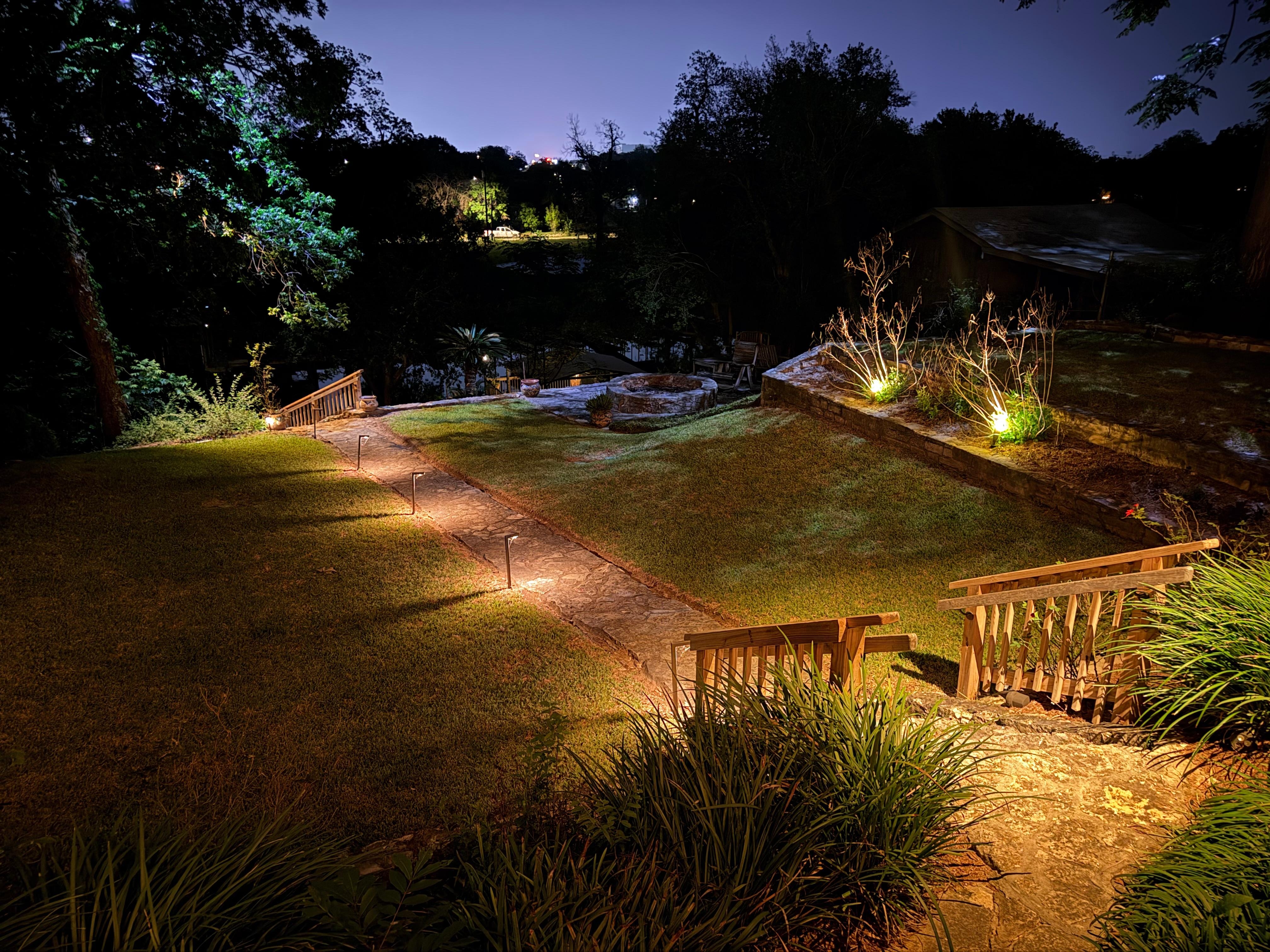 Night lighting on back yard.