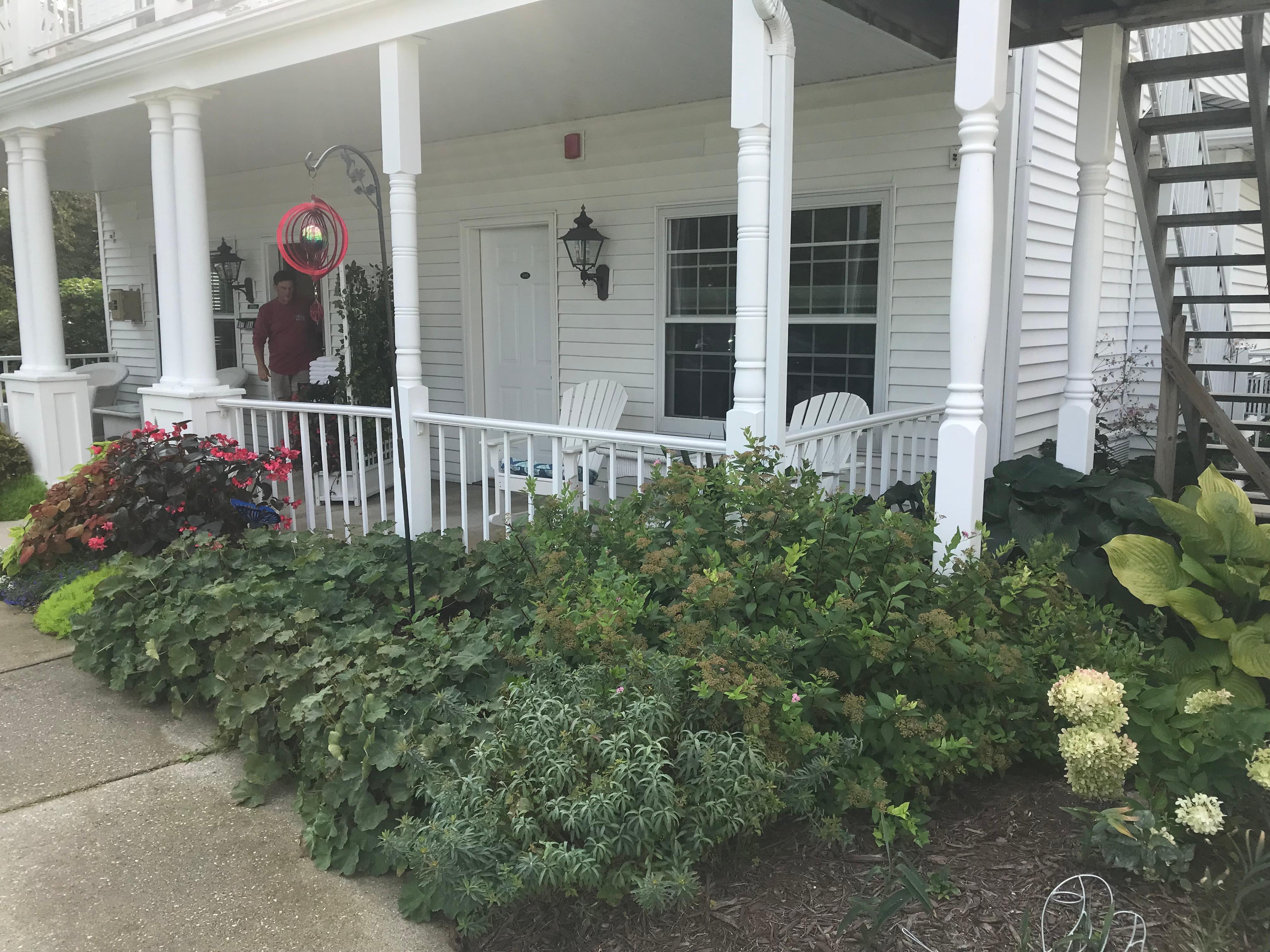 Front porch of our room with rockers. 