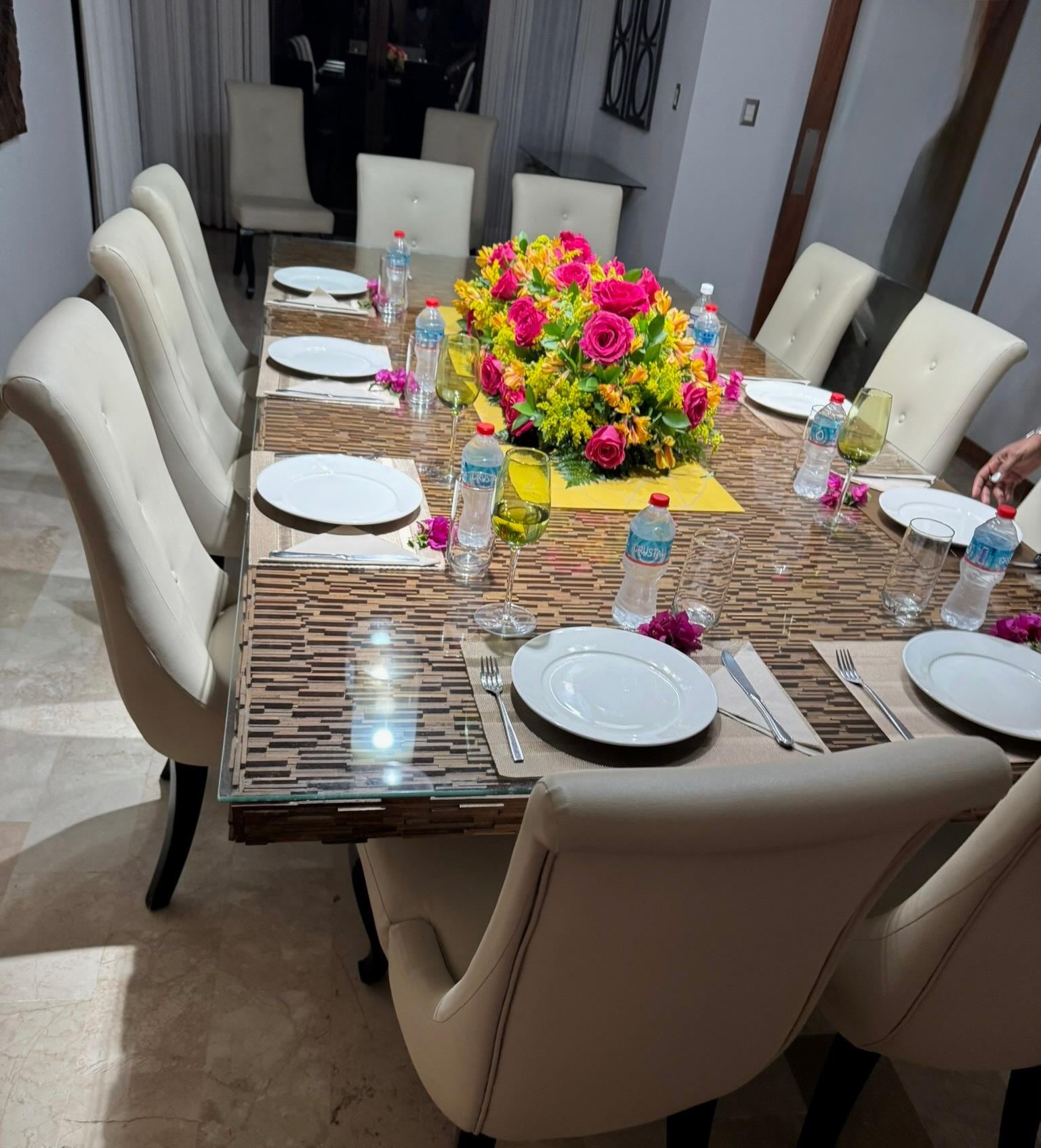 Our coordinator had these beautiful custom flowers made for us which made our dinners special along with the delicious meals