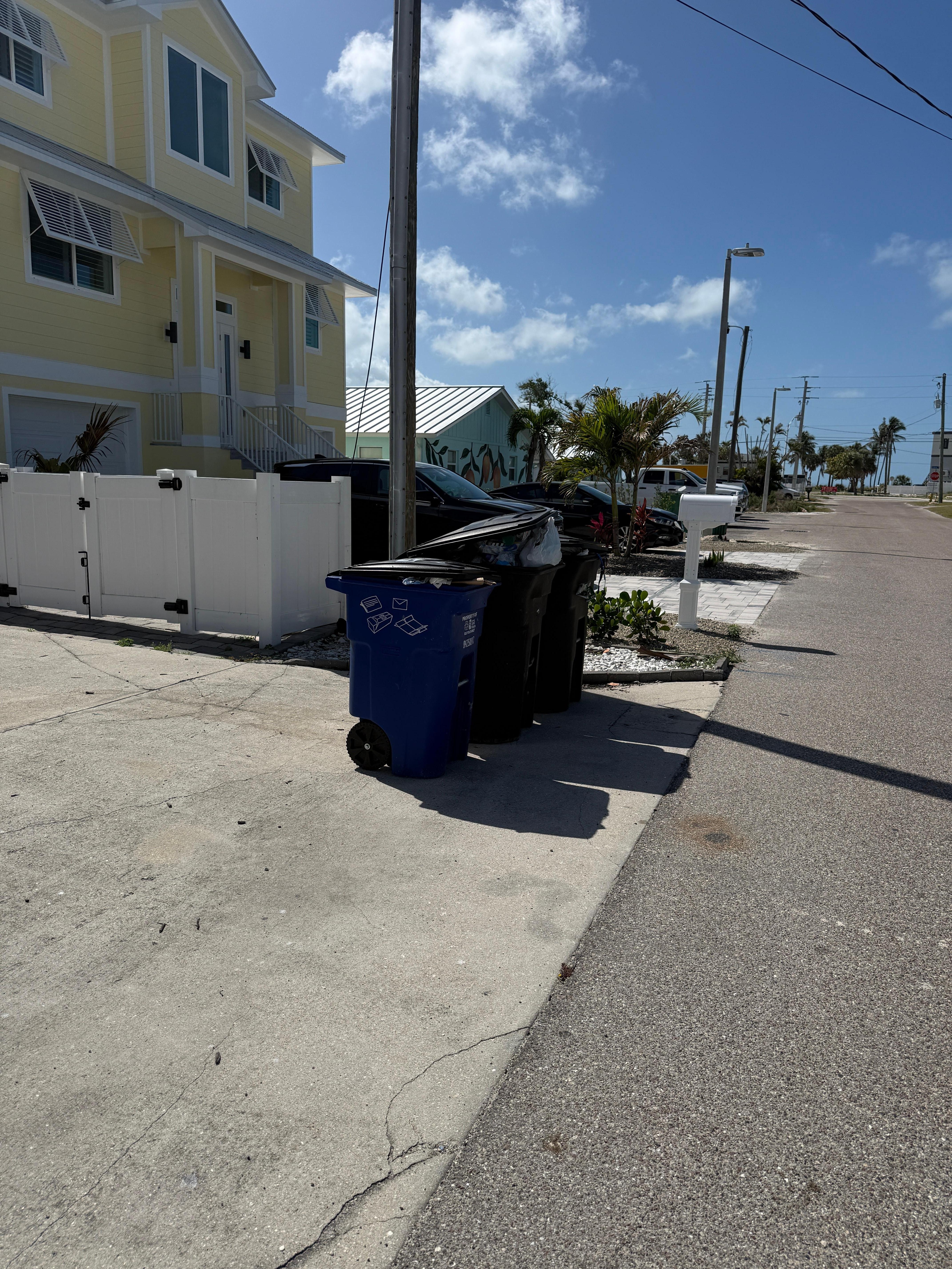 Full trash bins upon arrival.