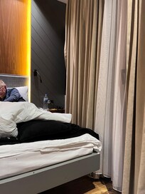 The suite was divided in two sections, a kitchenette and a bedroom/sitting. It was boxed and suffocating.