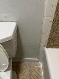 Filthy tile and bubbling drywall