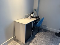 Workspace with mini-fridge and coffee/tea maker