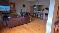 Spacious living room with a gas fireplace