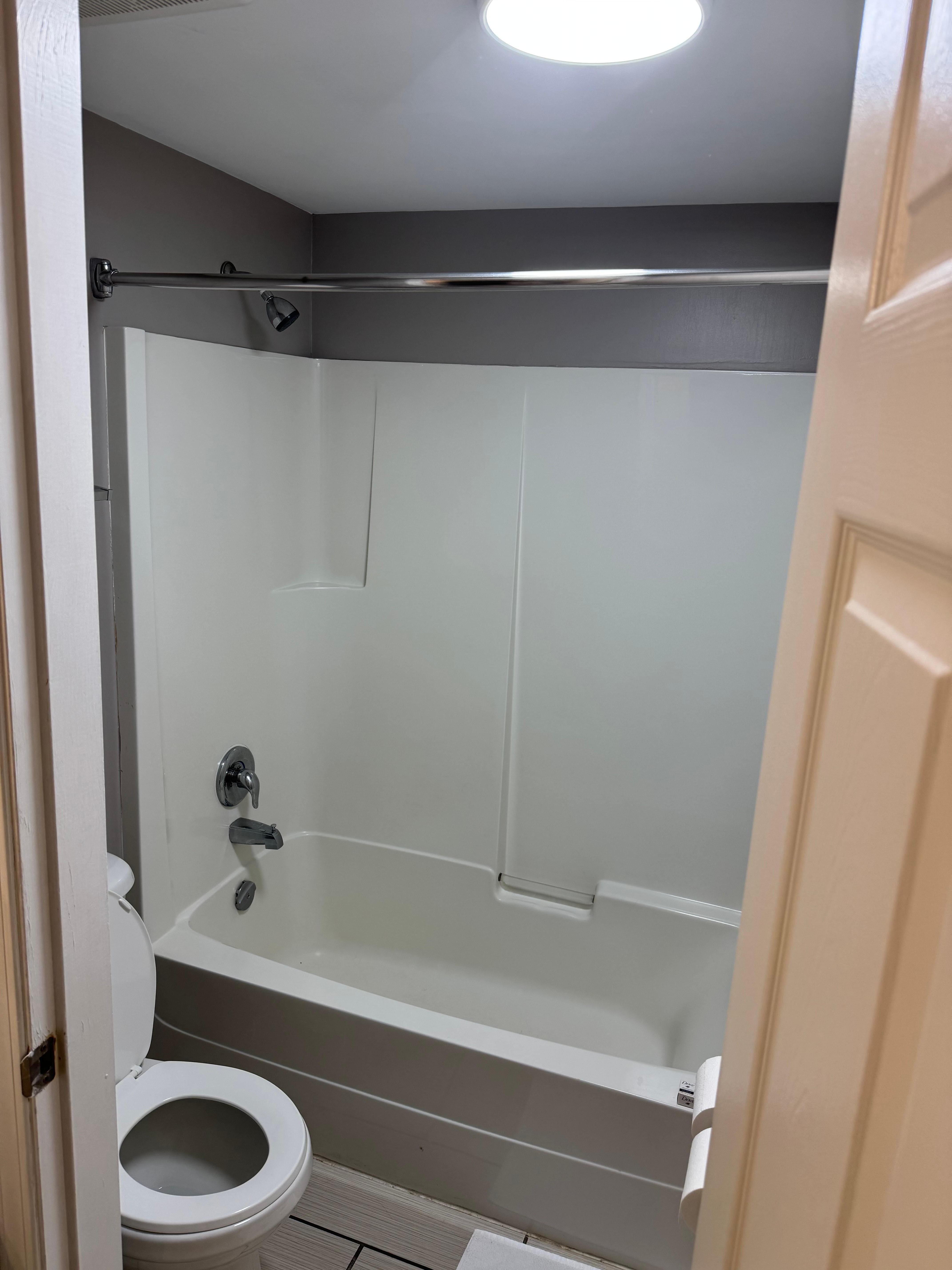 No shower curtain