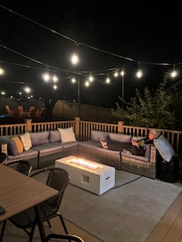 Enjoying the party lights and fire pit