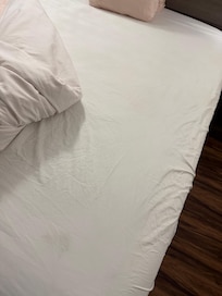 Old stains left on sheets. Hair was also found.