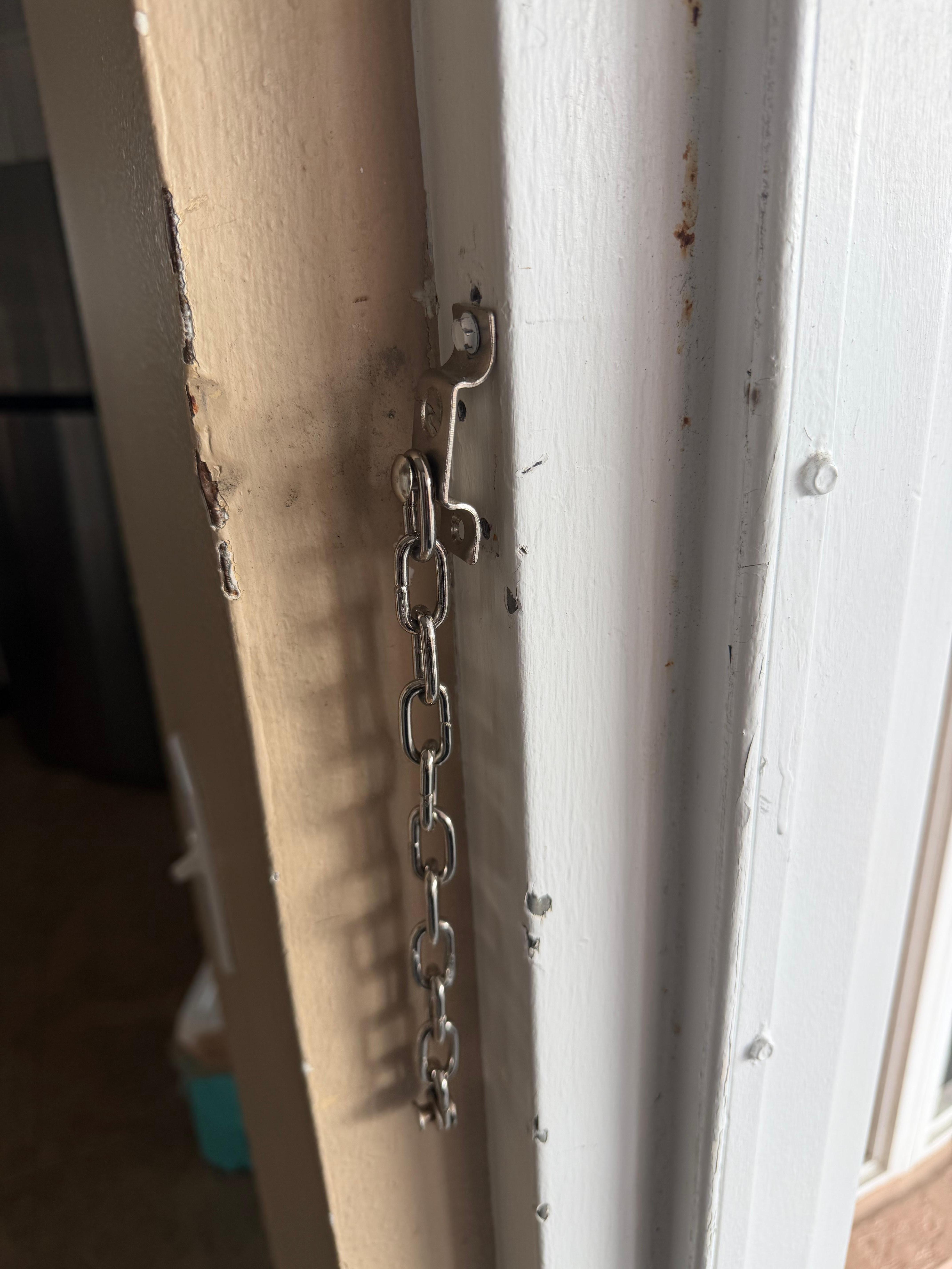 Broken chain lock made it less safe as if someone previously broke in