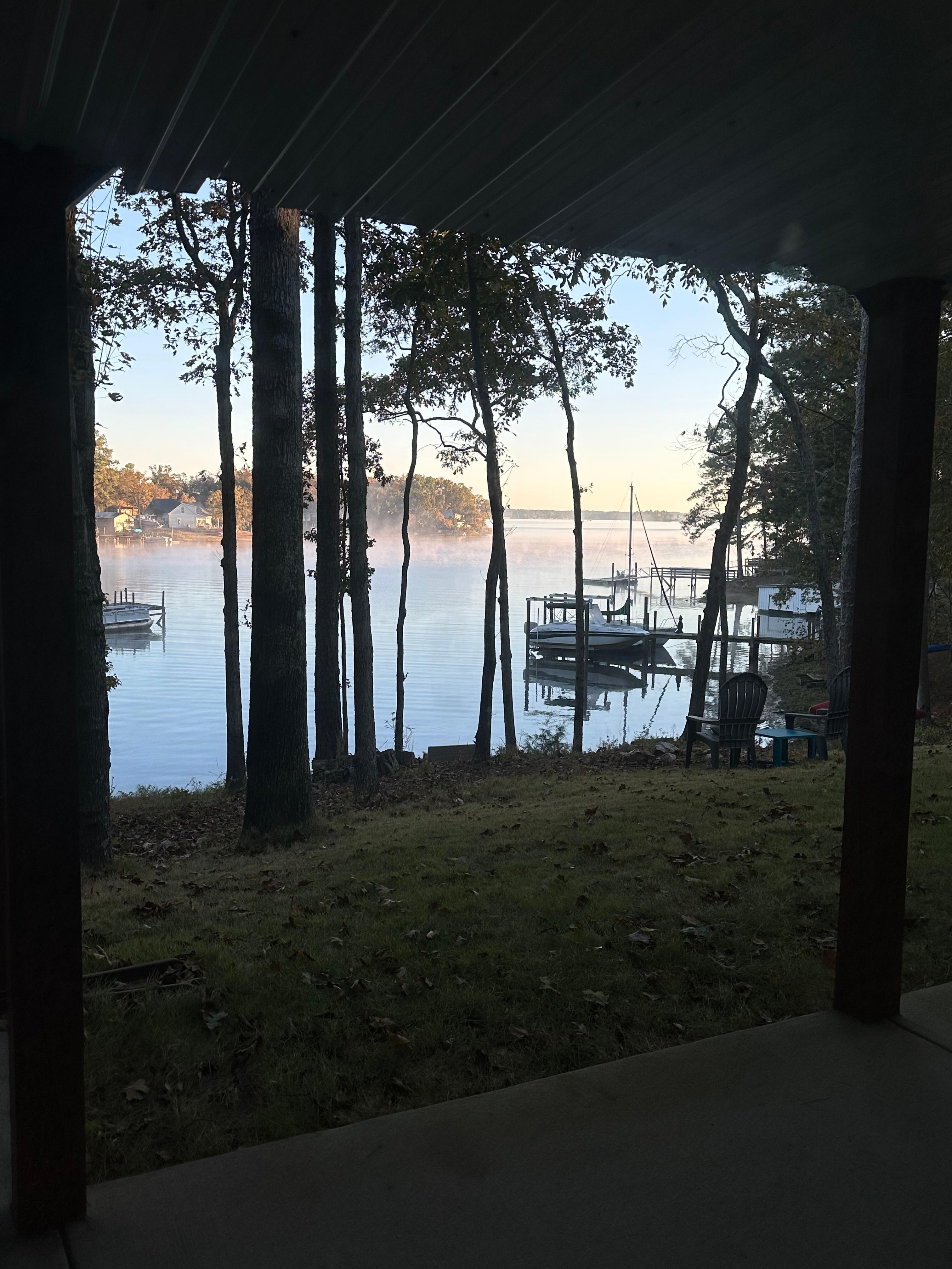 Lower level, early morning lake view.