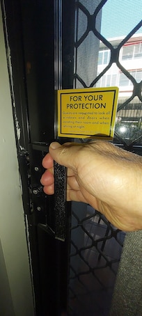 External door reveal pulling away from the wall. Very low security
