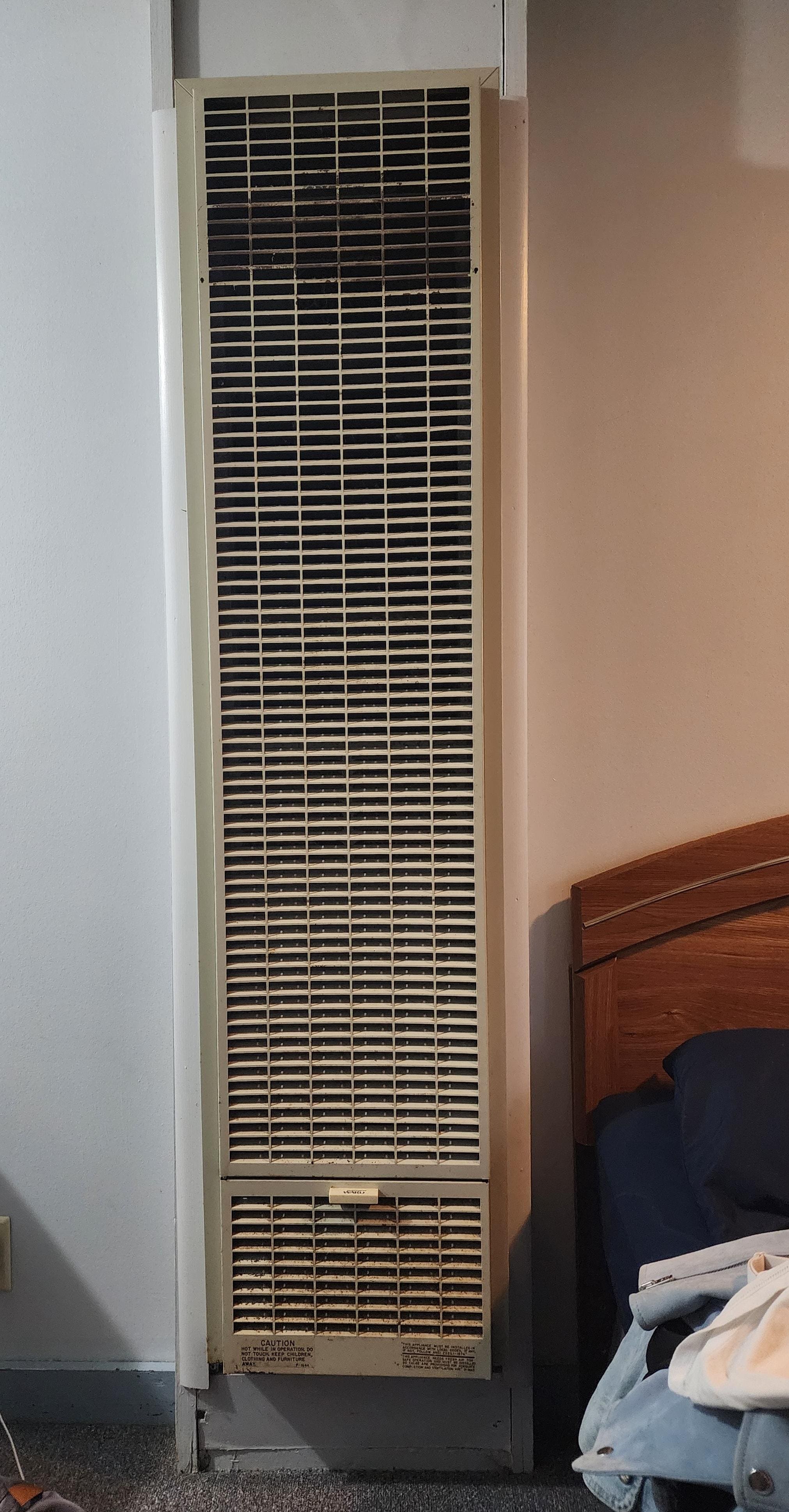 The heater was rusted and filthy.