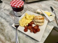 Everything in the kitchen was fired up and ready to cook (Conecuh sausage and Mary B’s frozen biscuits available at Rouse’s!)