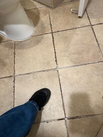Hall bathroom tile missing grout and 1/2 drop