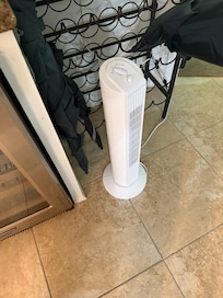 One of three fans to circulate air to keep the unit bearable