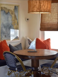 Cozy dining spot— one of many comfy places.