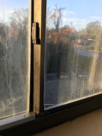 Broken window frame found the Friday before we keft