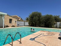Pool has three depths so is really safe for smaller and less confident swimmers. Also a small diving board which was a lot of fun!
