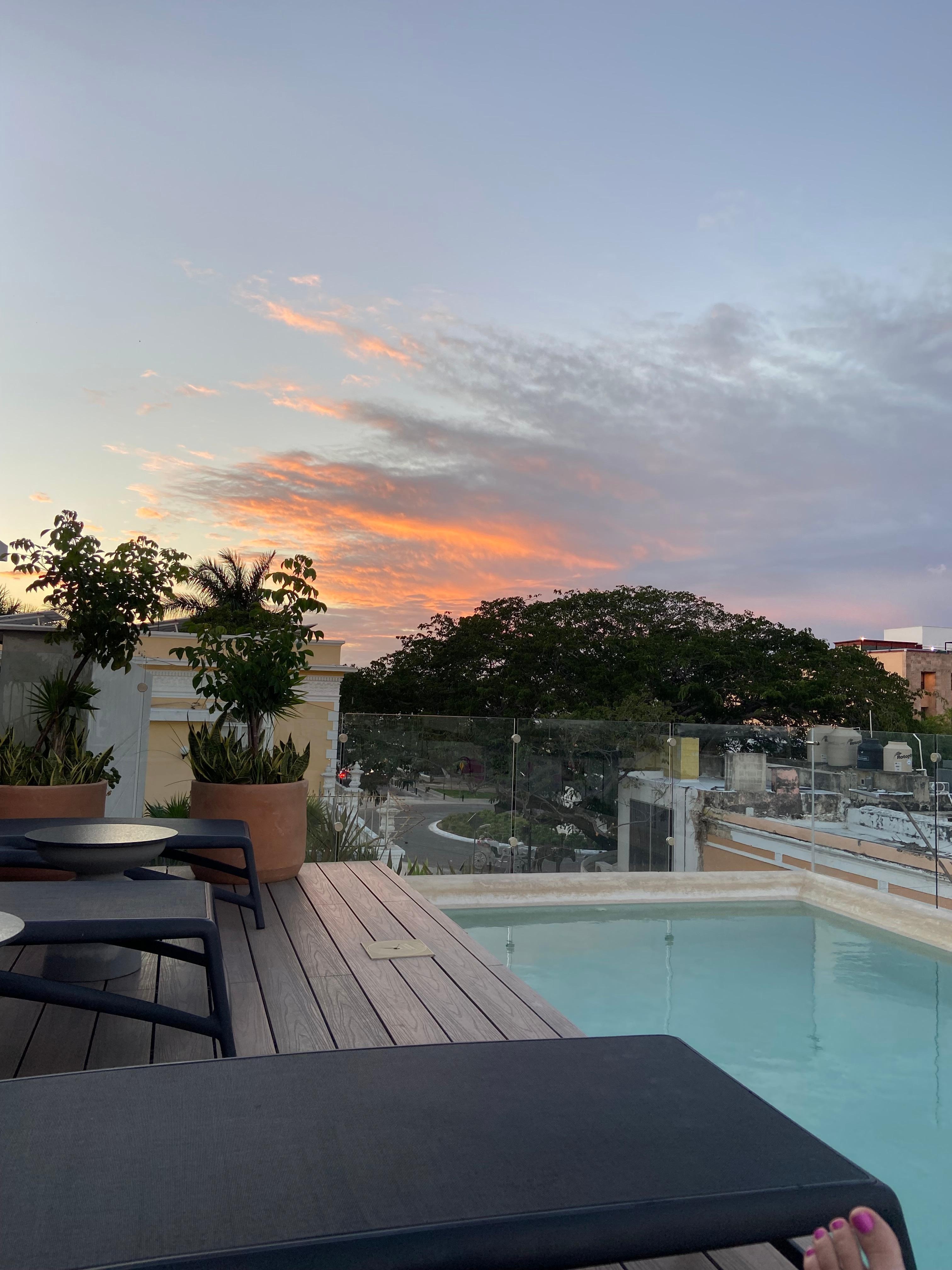 Another view from pool at sunset.