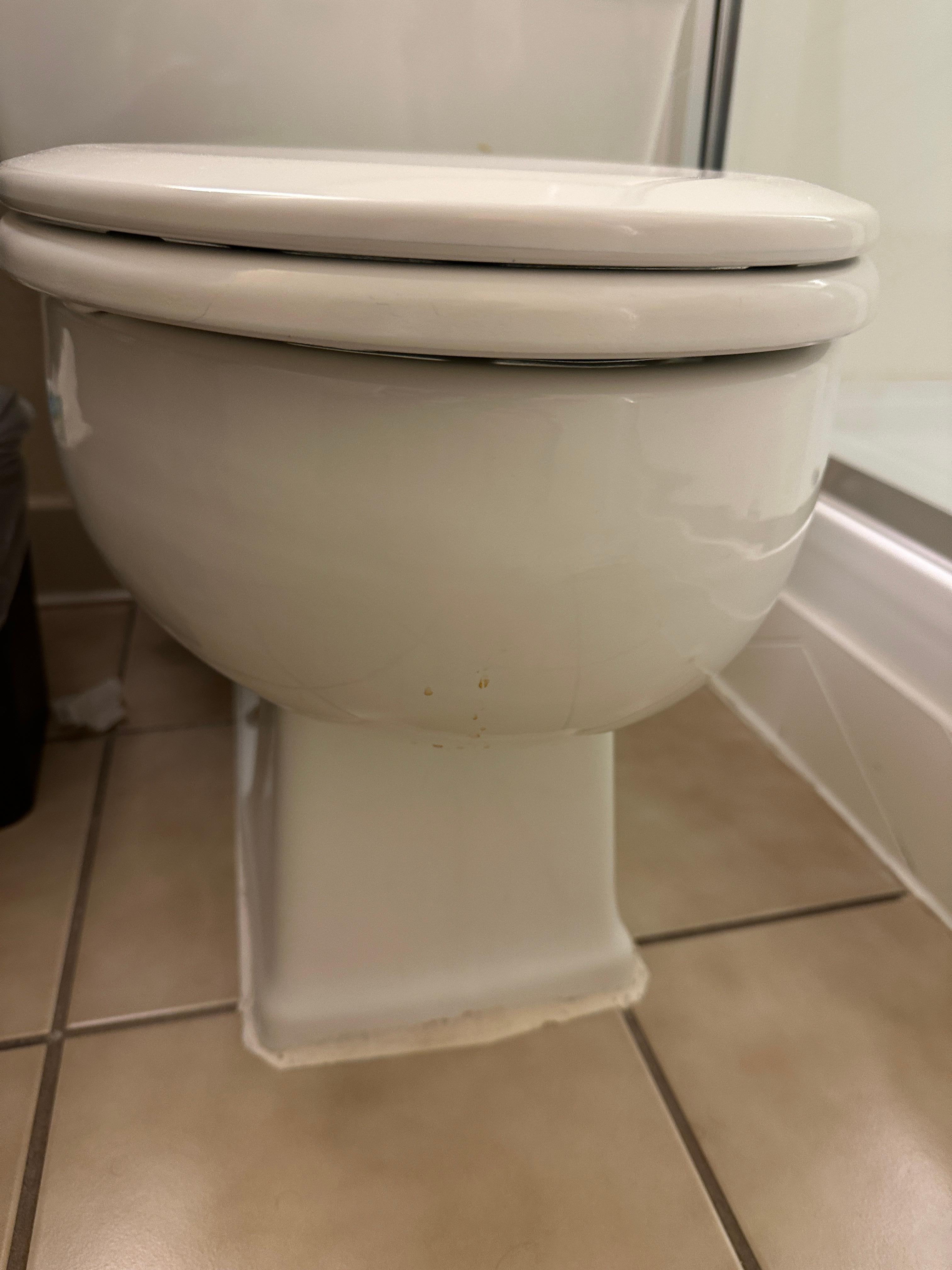 Brown stains front of toilet