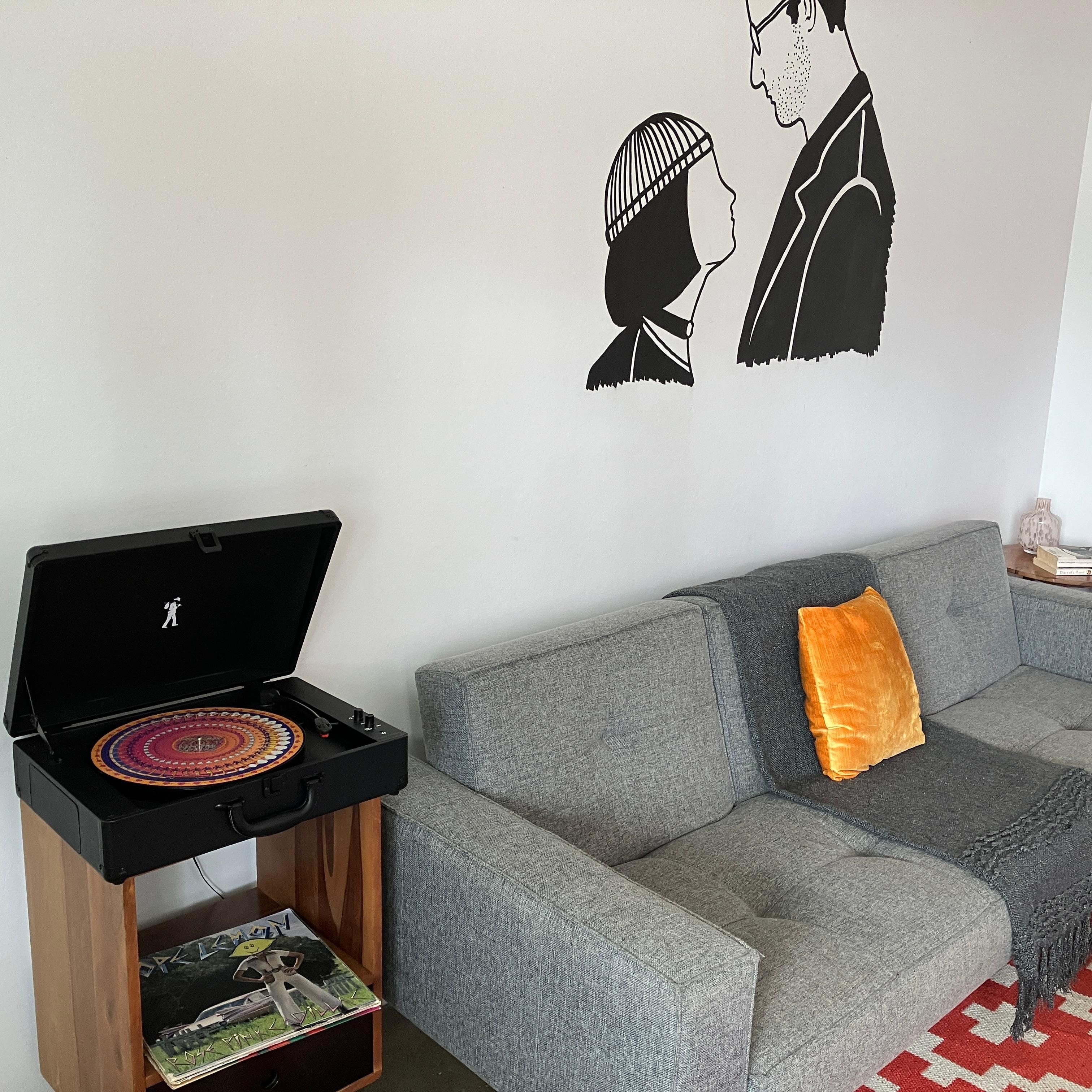 The rooms have a record player and a  vinyl library in the lobby. 