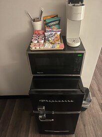 Mini fridge and microwave no snack machine no soda machine