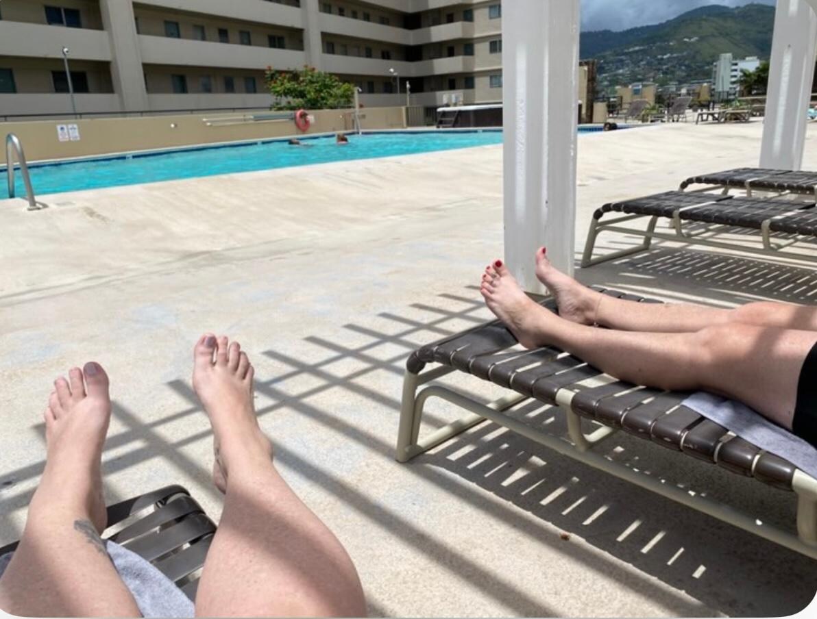 Sunbaking by the pool