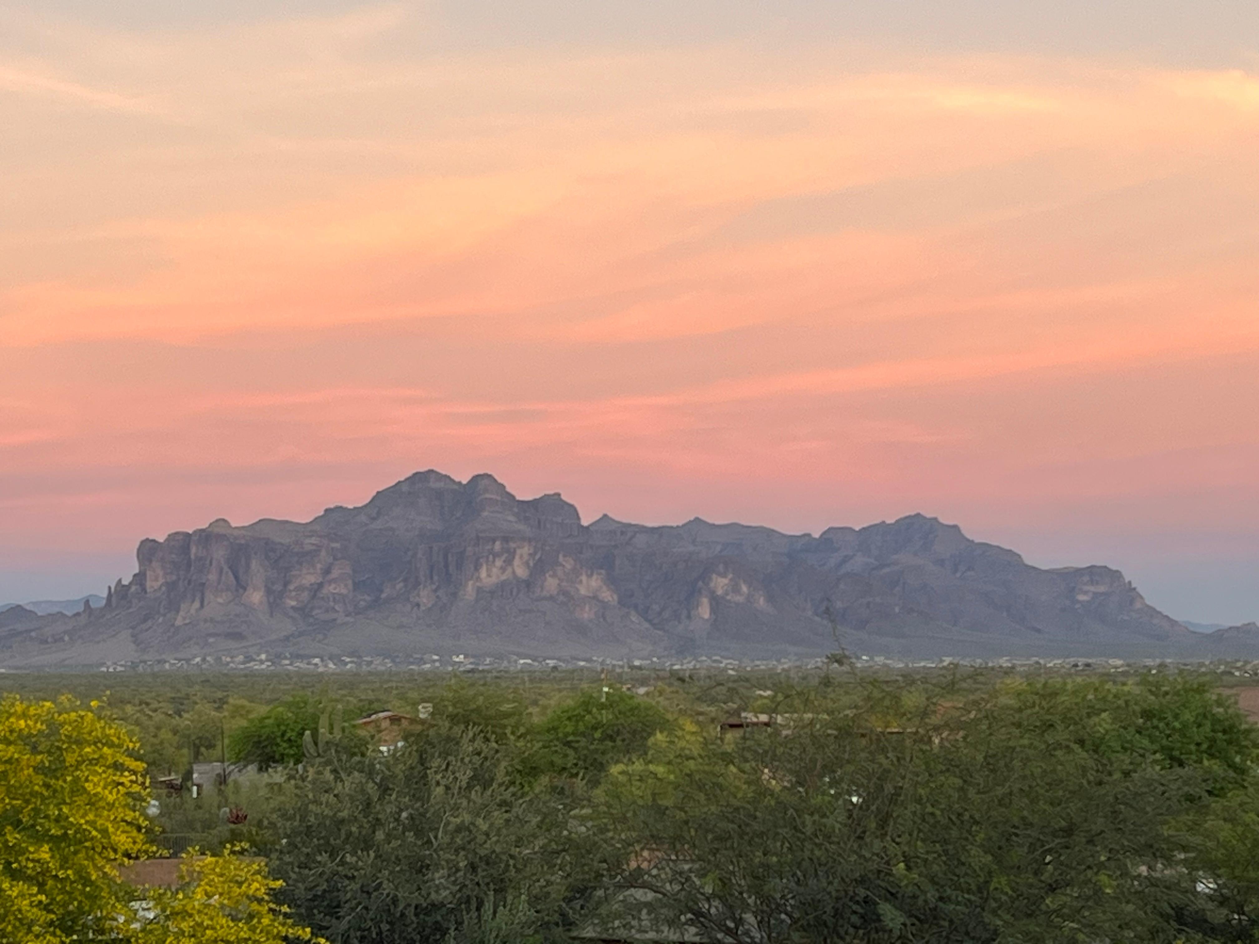 View of Superstition Mountains from the rooftop patio