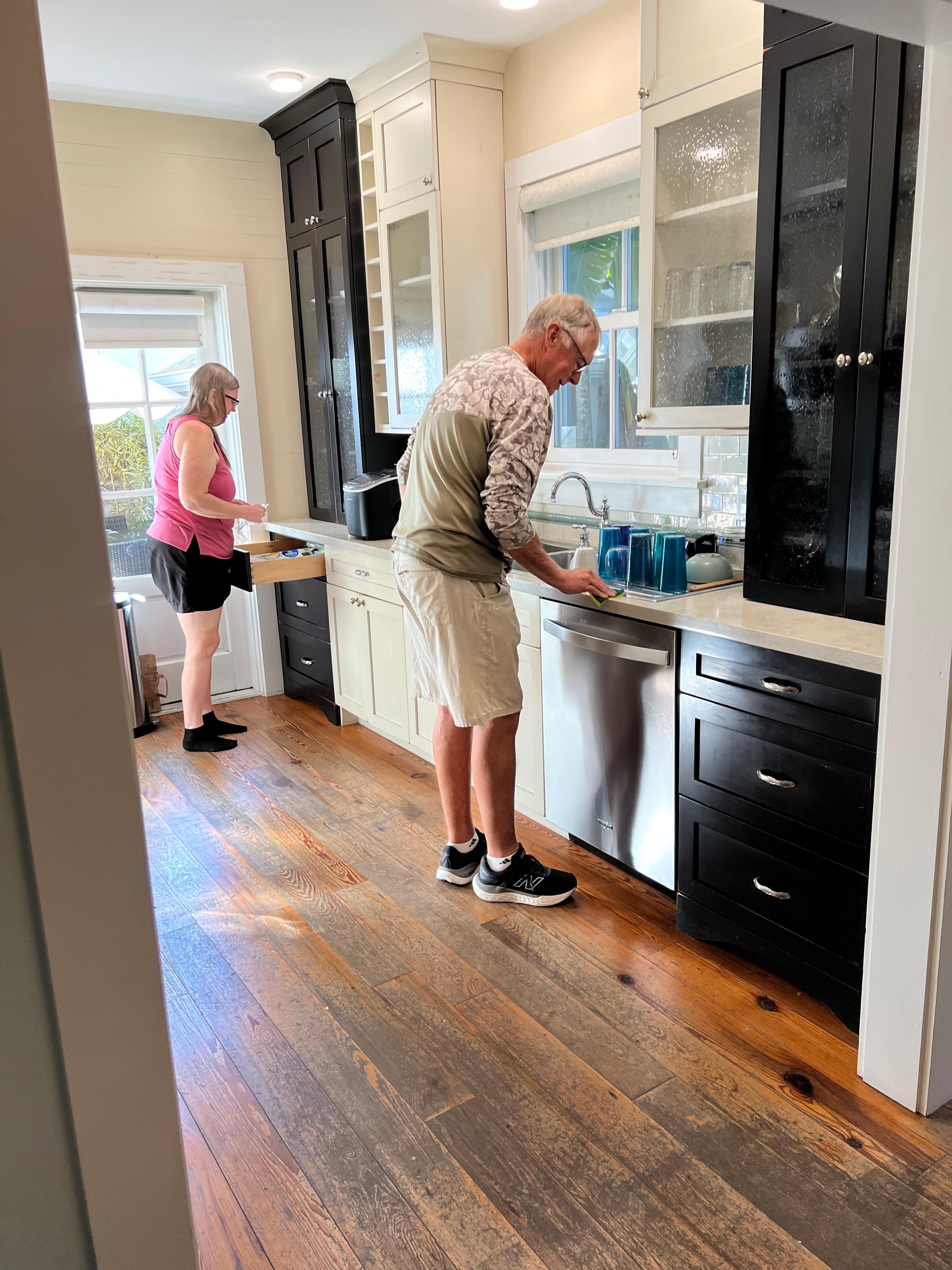 Cleaning up before leaving.